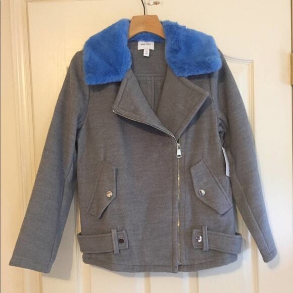 Nine West Gray‎ Jacket with Blue Fur XS NWT - Picture 1 of 6